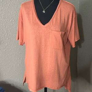 NWT LA MIEL V Neck Relaxed Tee in sunset